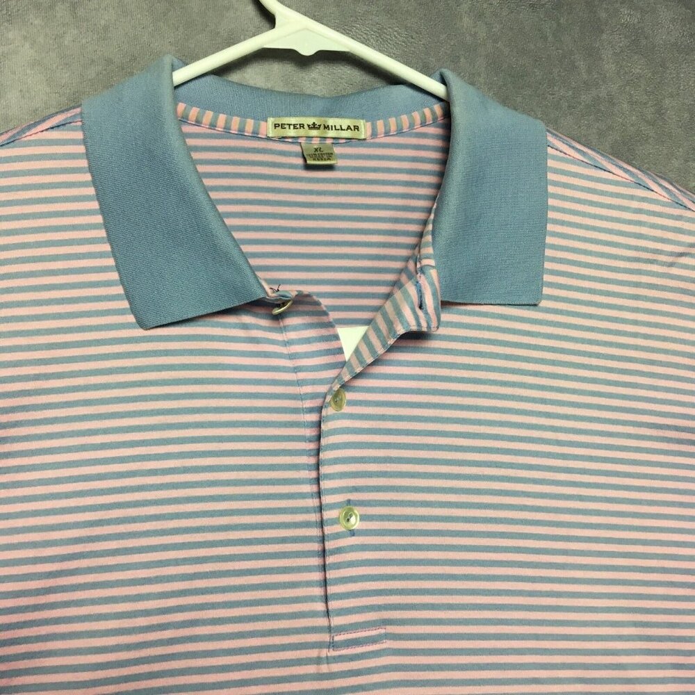 Peter Millar Mens Polo Shirt size XL Purple Pink Stripe Short Sleeve Cotton